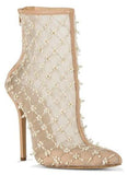 Pearlette Beaded Mesh Leather Ankle Boots