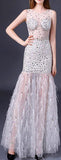 Rhinestone Embellished Feather Trim Gown