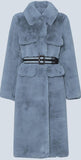 Belted Faux-Fur Coat, Steel Blue