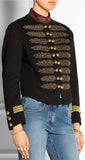 Leaf-Embroidered Military Style Jacket in Black - DESIGNER INSPIRED FASHIONS