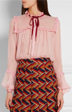 Lace-Trimmed Pink Crinkled Blouse - DESIGNER INSPIRED FASHIONS