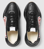 Rhyton Print Leather Sneakers, Black