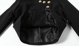 Asymmetric Lion-Head Button-Embellished Short Jacket in Black - DESIGNER INSPIRED FASHIONS