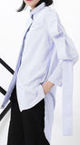 Layered-Sleeve Striped Asymmetric Shirt - DESIGNER INSPIRED FASHIONS