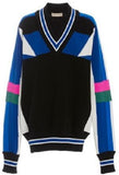 Color-Block Oversized Knit V-Neck Sweater - DESIGNER INSPIRED FASHIONS