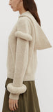 Hooded Sleeve Puff Knit Sweater in Beige