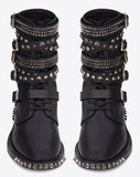 Signature Rangers Studded Punk Sole Boots in Black Leather - DESIGNER INSPIRED FASHIONS