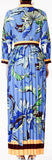 Pleated Floral-Printed Contrast-Stripe Dress