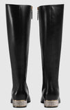 Horsebit Leather Knee Boots with Crystals