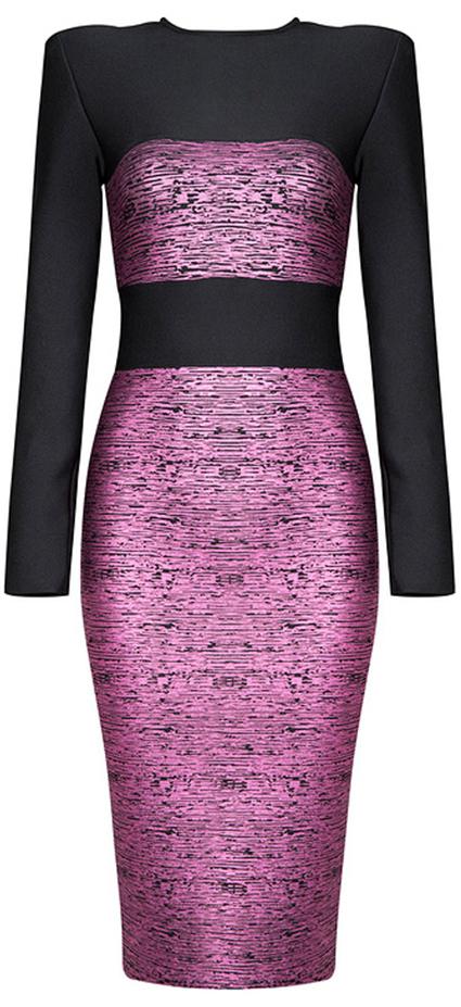 Metallic-Contrast Long-Sleeve Bodycon Dress