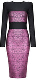 Metallic-Contrast Long-Sleeve Bodycon Dress