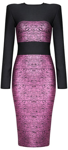 Metallic-Contrast Long-Sleeve Bodycon Dress