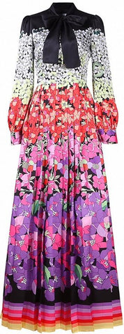 Pussy-Bow Printed Maxi Dress