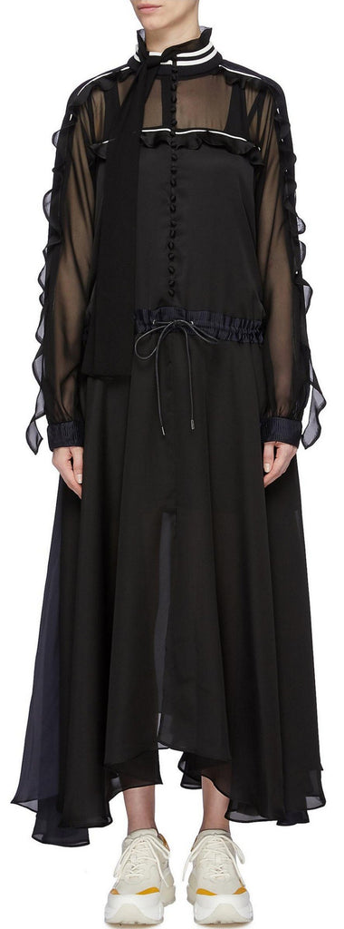 Sash-Tie-Neck Ruffle Dress
