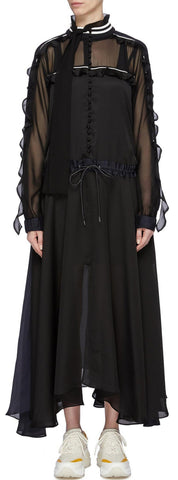 Sash-Tie-Neck Ruffle Dress