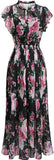 Floral Pleated Flutter-Sleeve Dress - Black or White