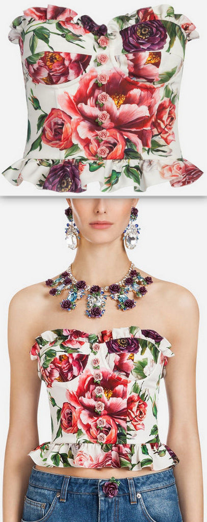 Peony Print Bustier Top