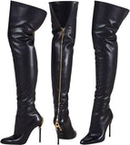 Zipper-Heel Over-the-Knee Leather Boot