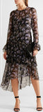 Ruffled Floral Print Silk Georgette Dress