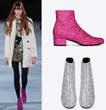 Glittered Leather Ankle Boot - (Fuchsia, Silver, Gold) - DESIGNER INSPIRED FASHIONS
