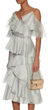 Ruffled Cold-Shoulder Chiffon Dress