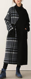 Plaid-Contrast Wool Coat