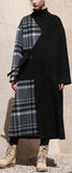 Plaid-Contrast Wool Coat