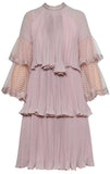 Chiffon Ruffled Pleated Shift dress, Pink
