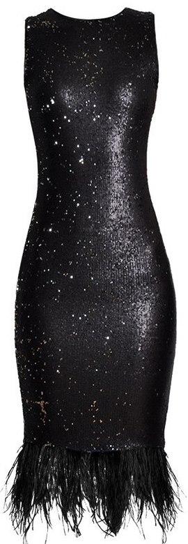 Feather-Trim Sequin Dress - Black or Blue