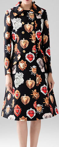 Sacred Heart Printed Jacquard Double-Breasted Coat