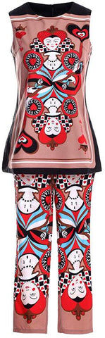 Crystal-Embellished Printed Top and Capri Pant Set