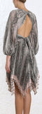 Corsage Pleat Python Mini Dress, Grey