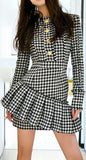 Ruffled Houndstooth Pattern Mini Dress