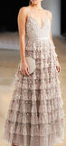 'Marie' Tiered Embellished Tulle Gown, Beige | DESIGNER INSPIRED FASHIONS
