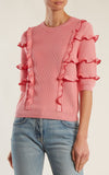 Ruffle-Trimmed Ribbed-Knit Sweater