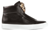 Medusa-Head Laceless Hi-Top Leather Sneakers in Black - DESIGNER INSPIRED FASHIONS
