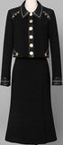 Black Button-Embellished Patchwork Cropped Jacket and Skirt Set