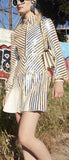 Gold and White Sequin-Stripe Mini Dress