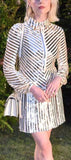 Gold and White Sequin-Stripe Mini Dress