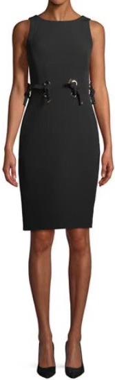 Tie Grommet Sleeveless Sheath Dress, Black