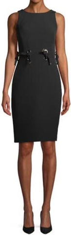 Tie Grommet Sleeveless Sheath Dress, Black