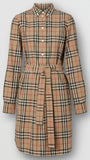 Vintage Check Cotton Tie-waist Shirt Dress