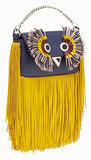 Blue Leather Micro Bag with Fringe