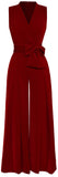 Wrap-Effect Wide-Leg Jumpsuit in Wine Red