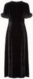 Short-Sleeve Fur Cuffs Velvet Midi Cocktail Dress with Heart Embroidery