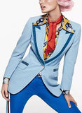 Blue Velvet-Trim Suit Jacket