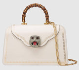 Frame Print Leather Top Handle Bag, White