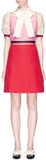 Bow Neck Floral Lace Sleeve Web Trim Dress