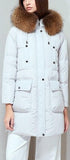 Fur-Hooded Puffer Parka Coat - Off-White, Blue, Green