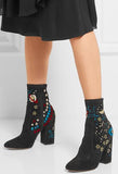 Printed Suede Ankle Boots in Black - DESIGNER INSPIRED FASHIONS